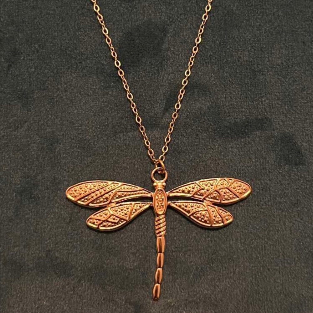 “Ornate Dragonfly” Damselfly Firefly Nymph Insect Studded Veined Wings Necklace - Picture 12 of 15